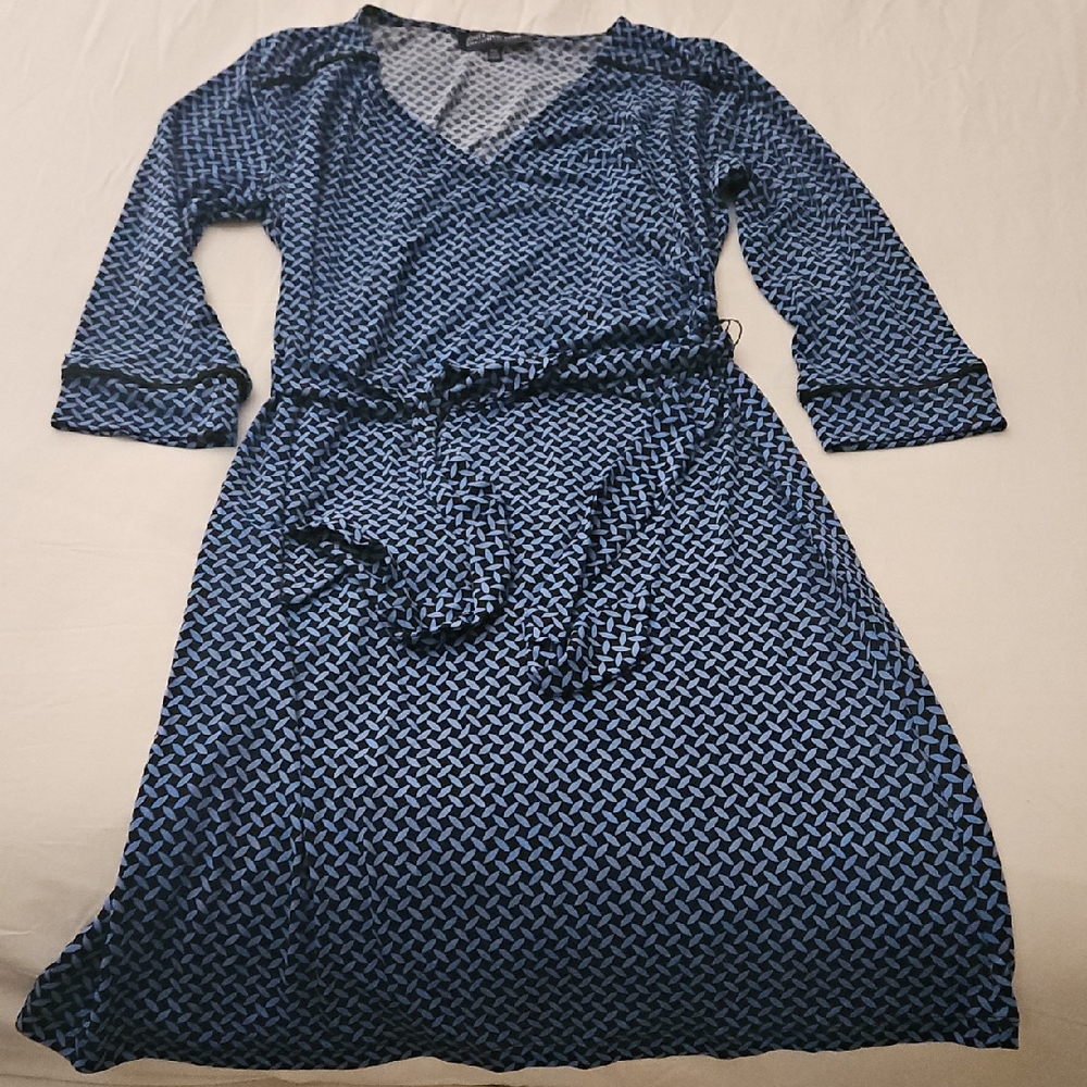 Jones New York Blue and White Asymmetrical Wrap Dress